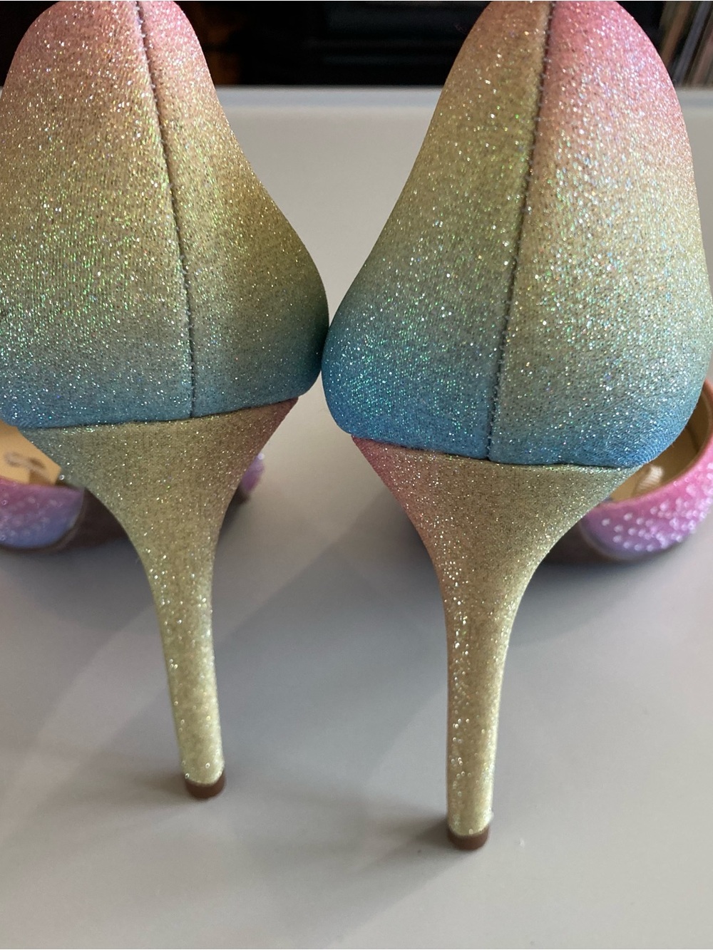 Jessica Simpson Multicolor Pastel Ombre Crystal Pointed-Toe Heels - Picture 6 of 8